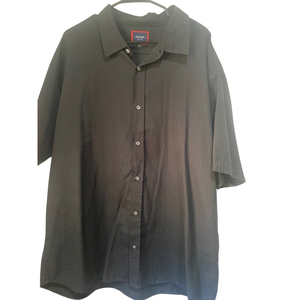 #302 Black Mens Six Lincoln Textured Short Sleeve Button Down Shirt